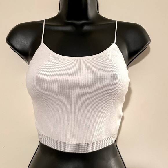 Cotton On Tops - White crop top with striped waistband detail, size small
